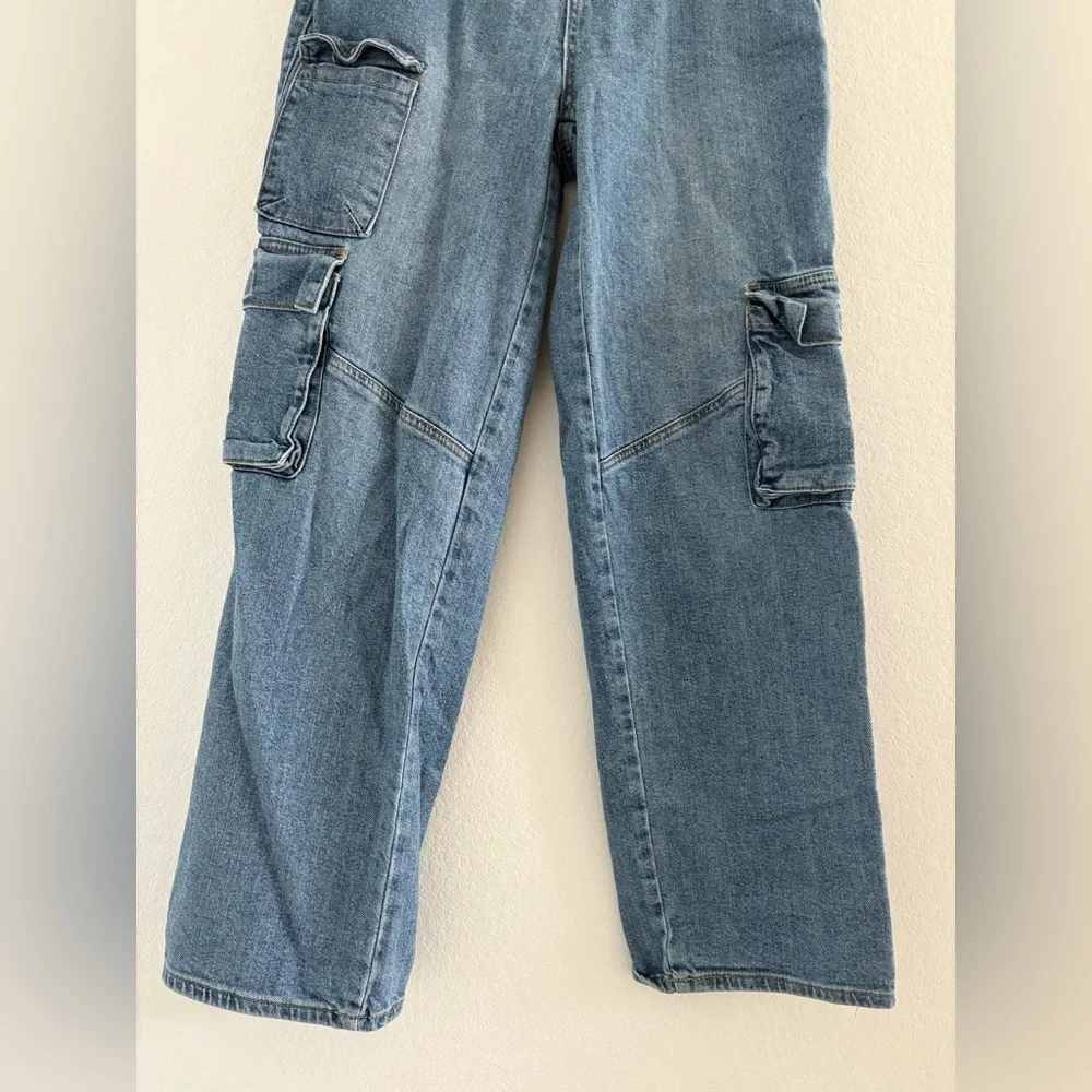 BBJ Women’s Wide Leg Cargo Denim Pocket Jeans